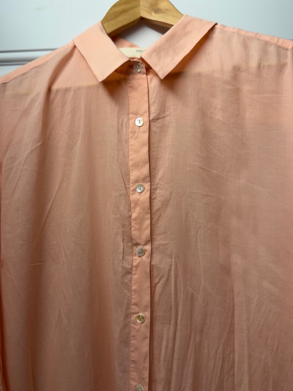 Peace Love World Boheme Peach Cotton Shirt Dress Petite Medium Button Front - Picture 4 of 9